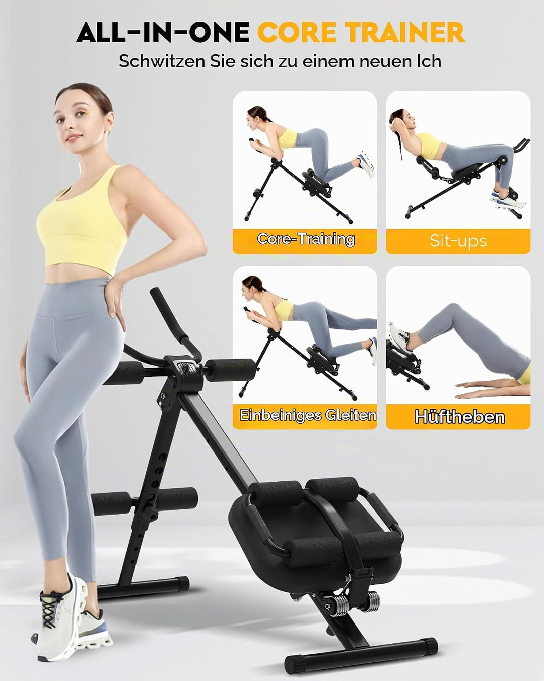 GuuG Bauchmuskeltrainer Bauchtrainer für Zuhause: Bauch Trainingsgerät Klappbar Bauchmuskeltraining