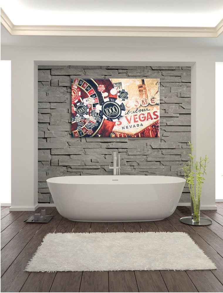 Pixxprint Las Vegas Casino Roulette Kunst / 100x70cm Leinwandbild bespannt auf Holzrahmen/Wandbild K