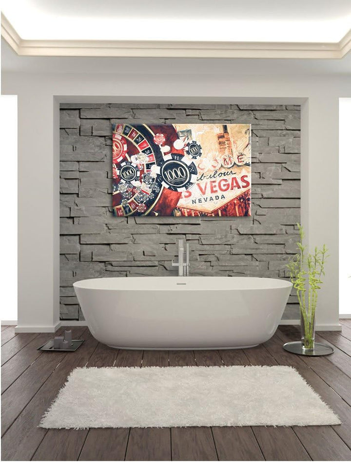 Pixxprint Las Vegas Casino Roulette Kunst / 100x70cm Leinwandbild bespannt auf Holzrahmen/Wandbild K