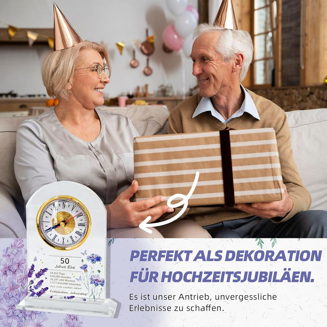 Geschenk zum 50. Hochzeitstag, Jubiläums-Quarzuhr, Tischuhr, 50. Hochzeitstag, Goldene Hochzeit, gee
