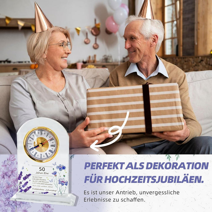 Geschenk zum 50. Hochzeitstag, Jubiläums-Quarzuhr, Tischuhr, 50. Hochzeitstag, Goldene Hochzeit, gee