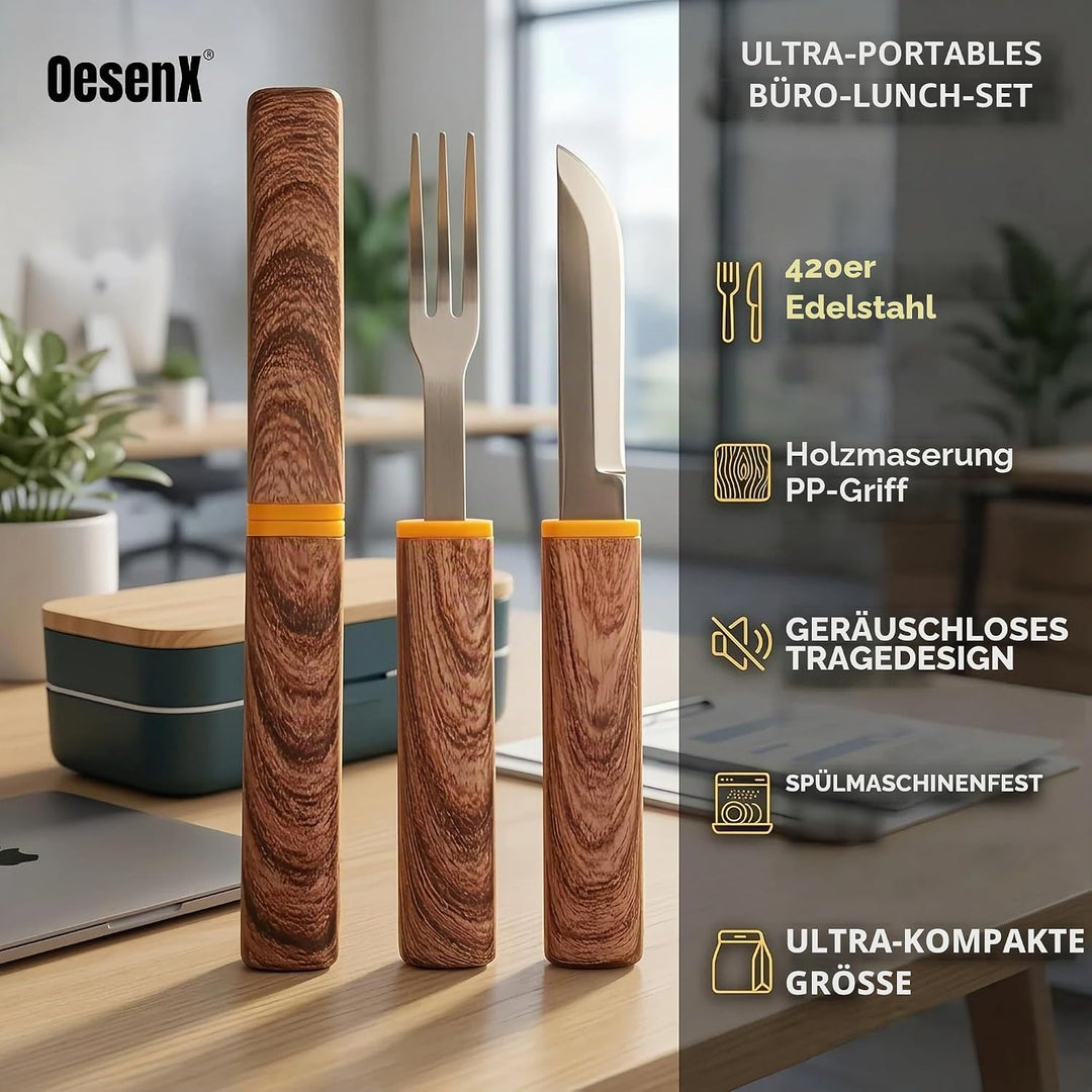 Reisebesteck Set (2-in-1) – Ineinandergreifendes Messer &amp; Gabel Set, geräuschlos zu transportieren,