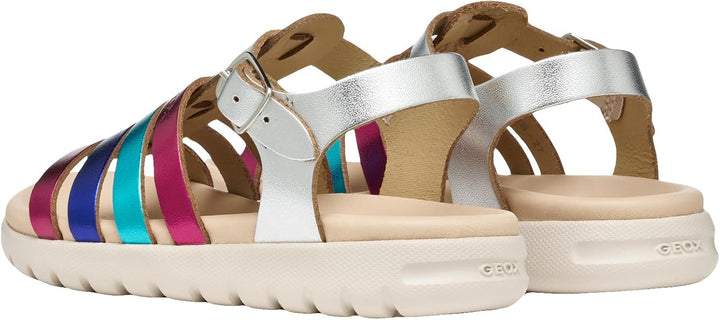 Geox Mädchen J Soleima Gir Sandal 25 EU Silver Multicolor, 25 EU Silver Multicolor