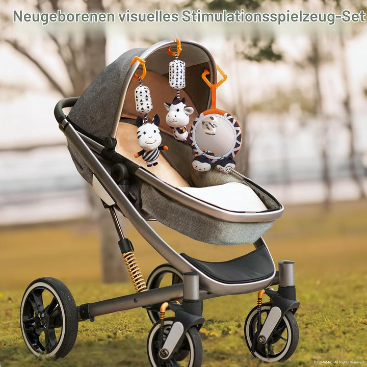 TUMAMA Kontrast Schwarz Weiss Baby Kinderwagen Spielzeug ab 0 2 3 4 6 8 9 Monate, 4pcs Kontrastbuch
