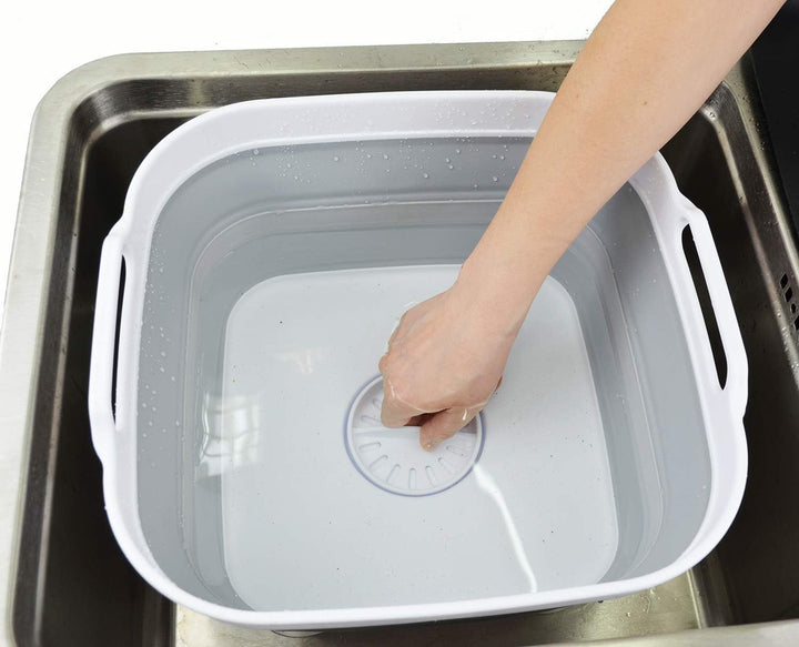 SAMMART 10L Faltschale Plastik mit Ablassschraube - Faltbares Waschbecken - Tragbare Geschirrspülwan