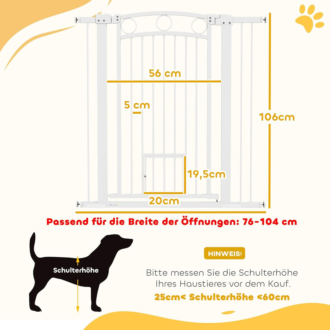 PawHut Türschutzgitter 106cm Treppenschutzgitter Türgitter ohne Bohren Treppengitter für Breiten 76-