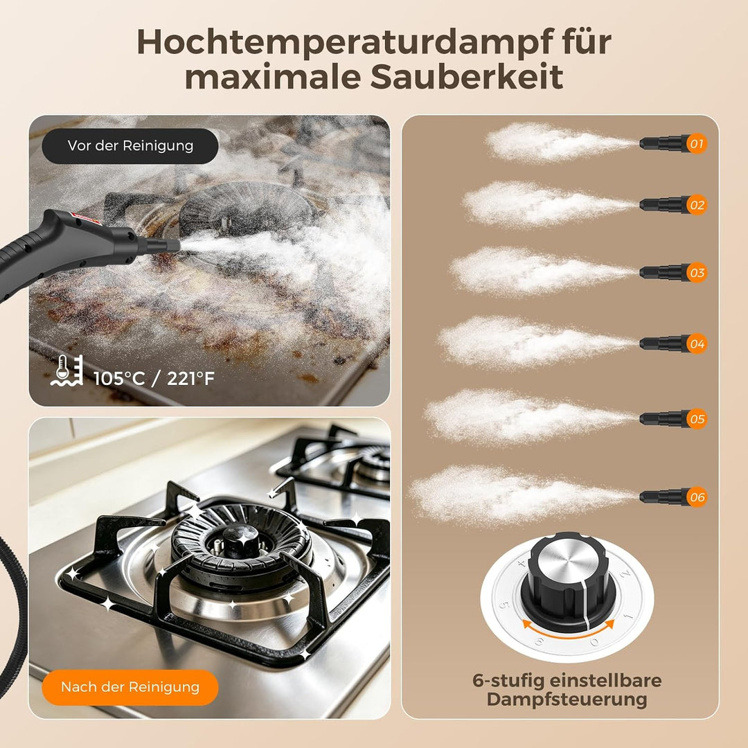 Dampfreiniger Handgerät, 2500W,Chemikalienfreier Handdampfreiniger –Hochdruck-Dampf gegen Schmutz Fe