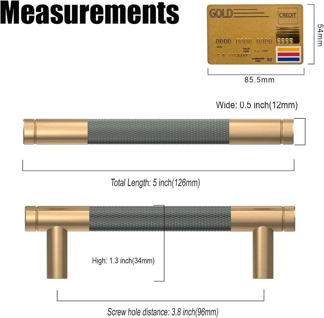 Amerdeco 10 Stück Gerändelte Schrankgriffe Goldgrau Griffe Möbel Möbelgriffe 96mm Lochabstand Türgri