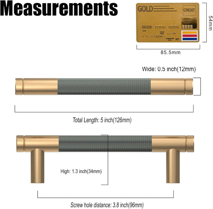 Amerdeco 10 Stück Gerändelte Schrankgriffe Goldgrau Griffe Möbel Möbelgriffe 96mm Lochabstand Türgri
