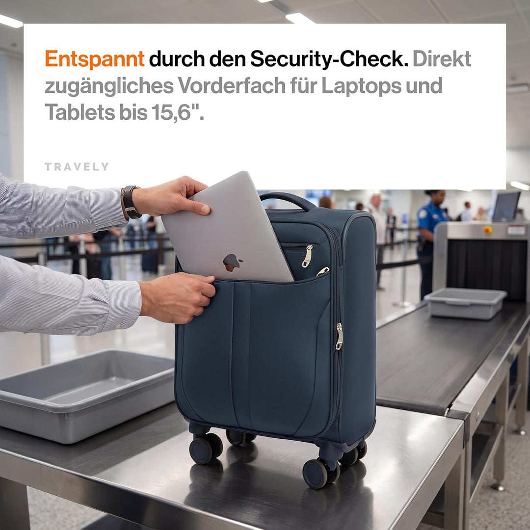 Travely Stoffkoffer M - Handgepäck Koffer mit Laptopfach bis 15,6", Koffer mit 4 Rollen und TSA Zahl