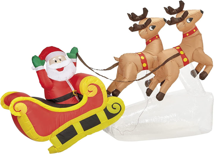 Widmann - Aufblasbarer Weihnachtsmann mit Rentieren & Schlitten, 210 cm, leuchtend mit Gebläse, Weih