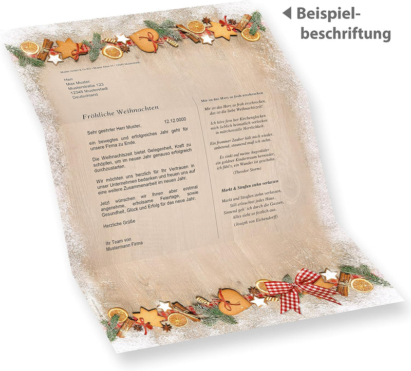 Briefpapier Set Weihnachten LANDIDYLLE 25 Sets mit Fensterumschläge Weihnachtsbriefpapier A4 Holz La