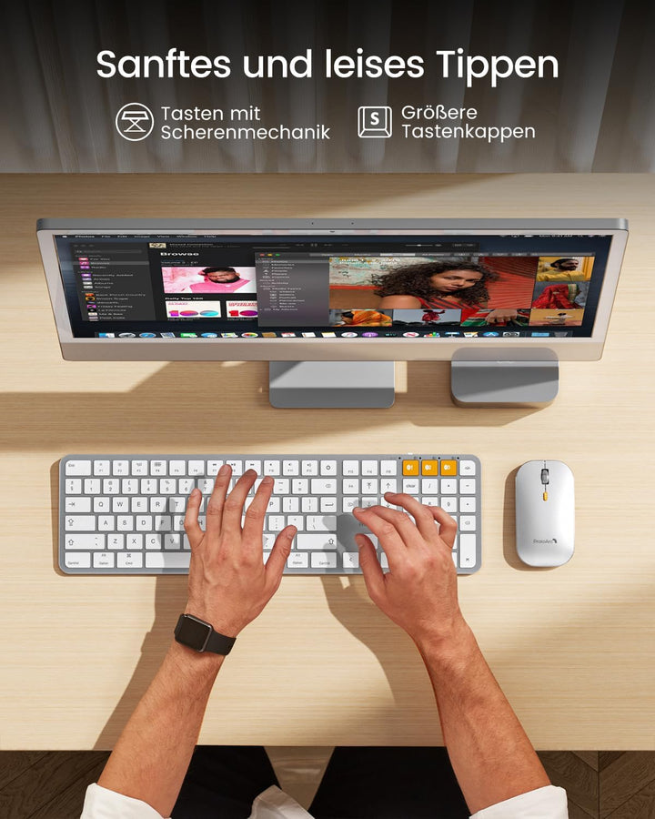 ProtoArc KM100-A Beleuchtet Tastatur Maus Set Kabellos für Mac, Bluetooth QWERTZ Funk Tastatur mit M