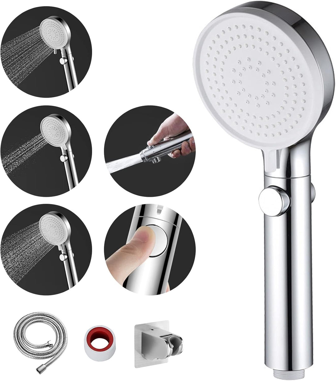 MIAOHUI Chrom Duschkopf Druckerhöhend, Handbrause mit 3 Strahlarten, Duschschlauch mit Duschkopf, wa
