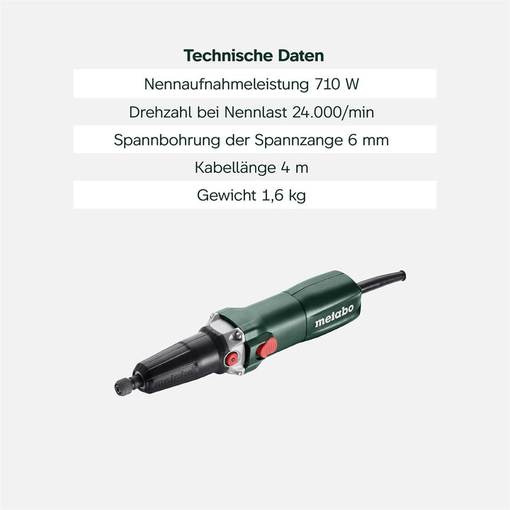 Metabo Geradschleifer GE 710 Plus (600616000) Karton, Leerlaufdrehzahl: 10000 - 30500 /min, Nennaufn