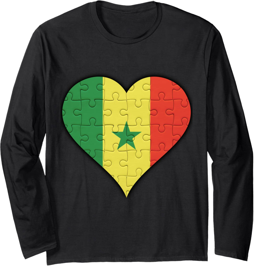 Senegal Senegalesische Flagge Herz Langarmshirt