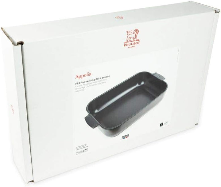 Peugeot Appolia Rechteckige Auflaufform mit Griffen, Keramik, Schiefer / Grau, 8,3x40,5x27,2 cm, Fas