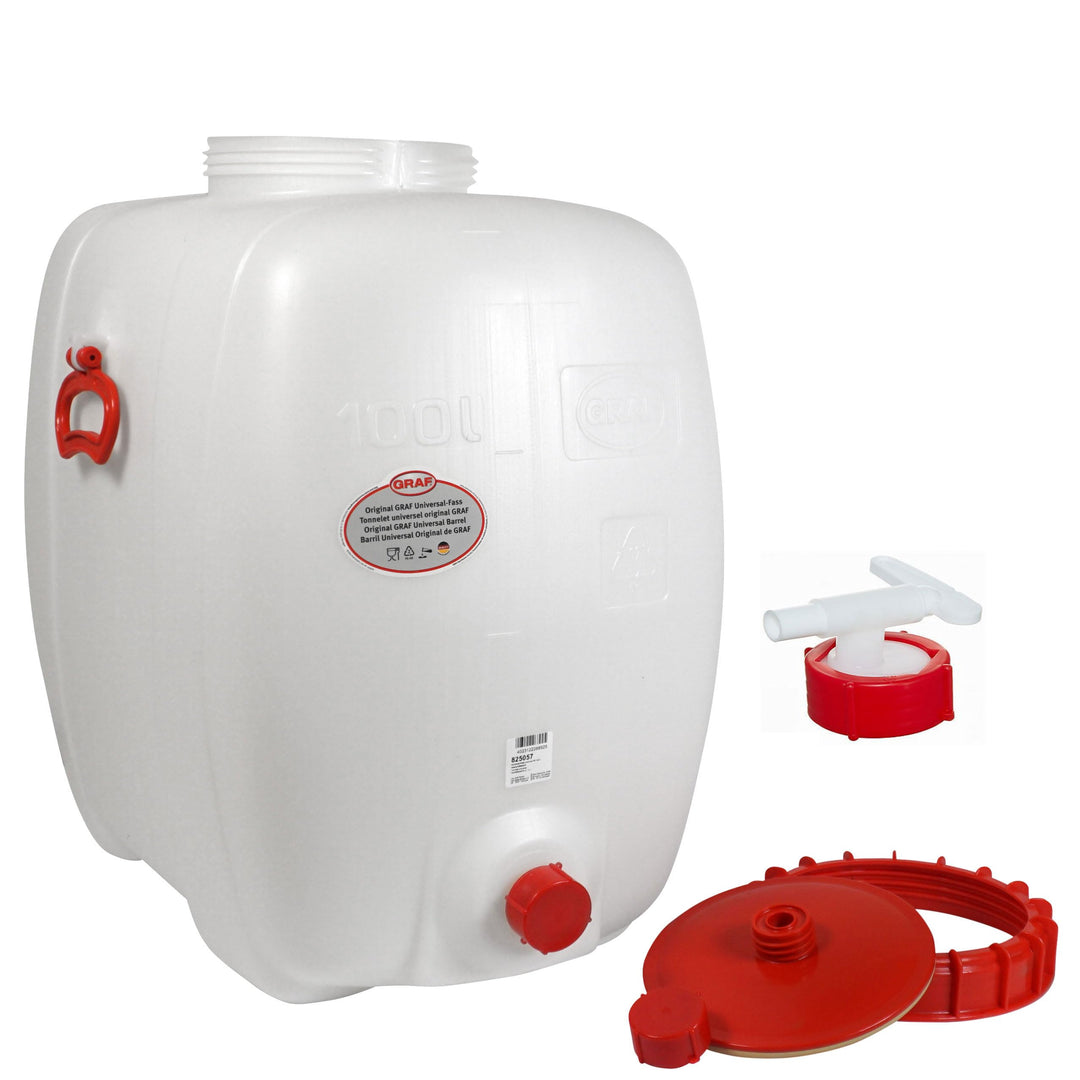 Graf Getränkefass Kunststofffass Saftfass Oval 100 Liter mit Auslaufhahn NW 10