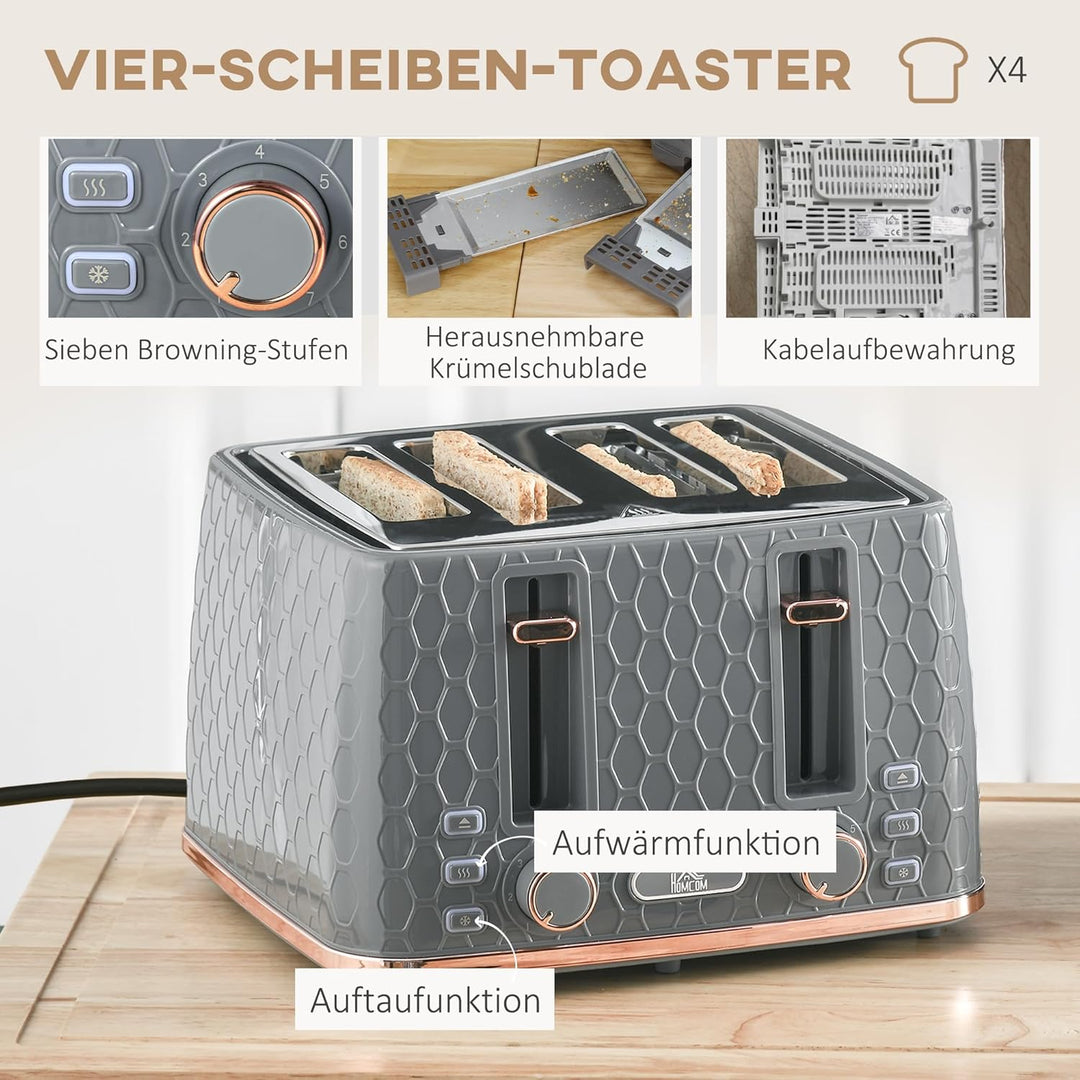 HOMCOM Wasserkocher Toaster Set 1,7L Wasserkocher 4 Toastscheiben Frühstücksset mit 7 Bräunungsstufe