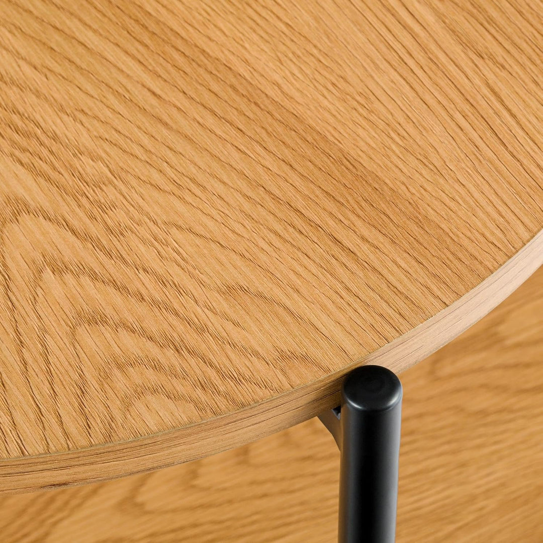CLP Couchtisch rund Holz Edduma, Sofatisch 2 Ebenen mit Stauraum, Beistelltisch klein Metallgestell