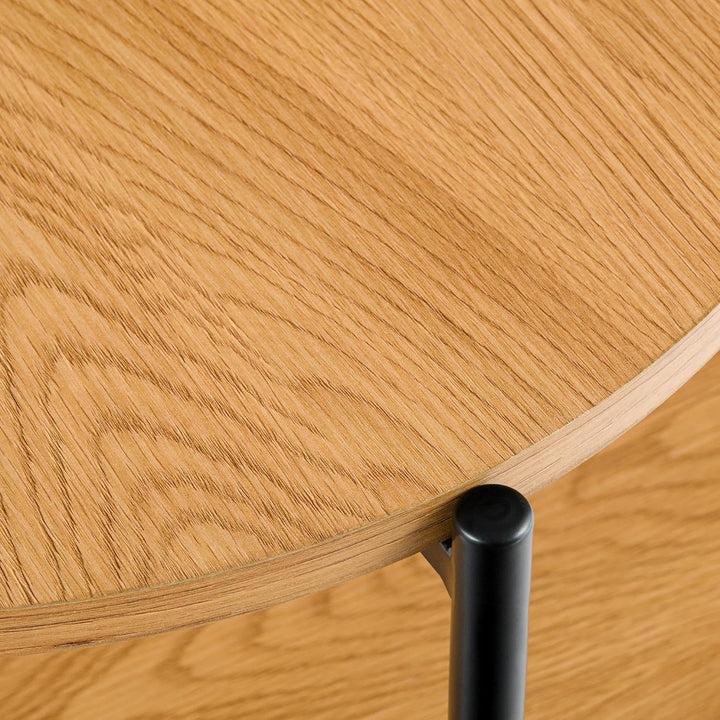 CLP Couchtisch rund Holz Edduma, Sofatisch 2 Ebenen mit Stauraum, Beistelltisch klein Metallgestell