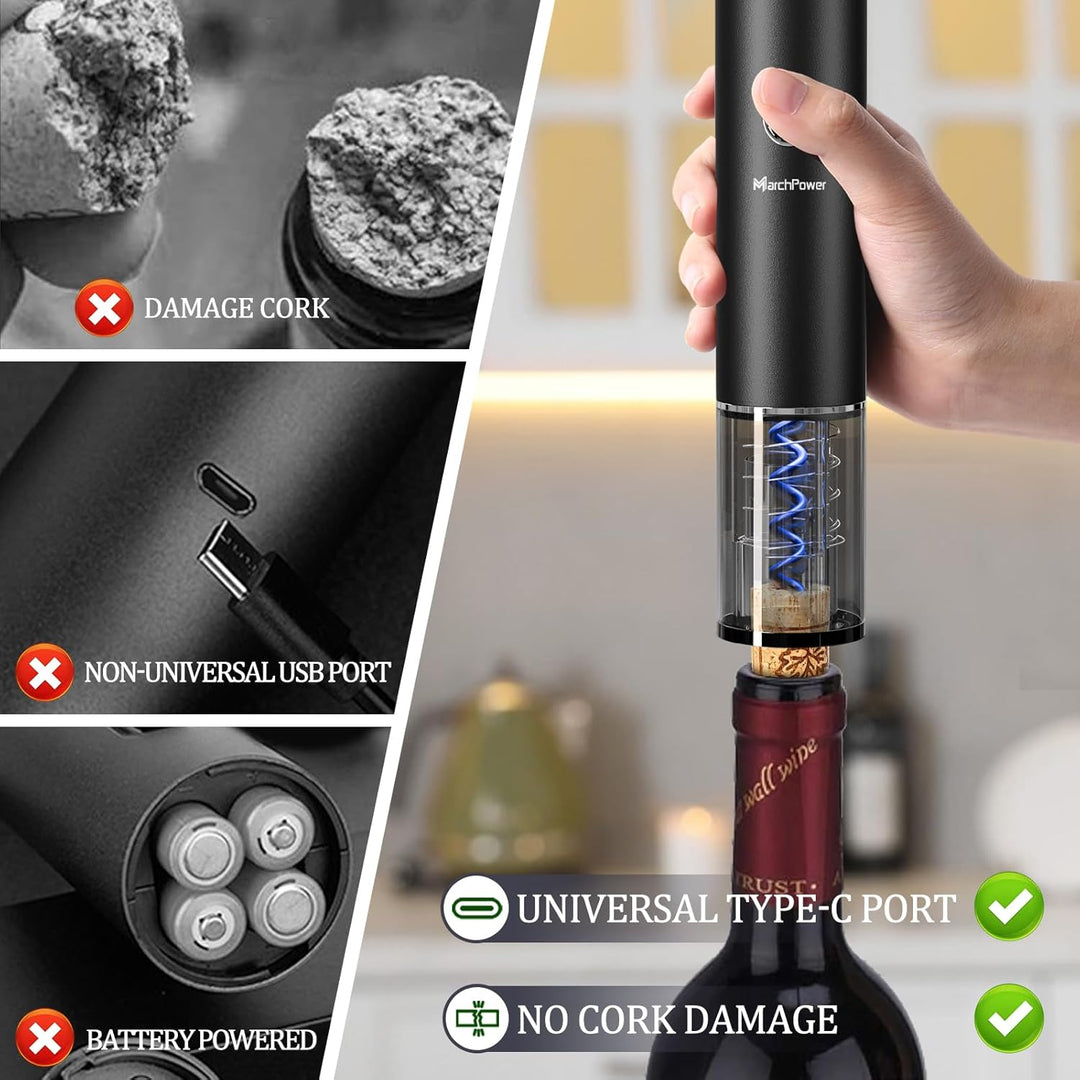 Marchpower Elektrischer Weinflaschenöffner Set 5-in-1 Weinöffner Set Wiederaufladbarer Korkenzieher