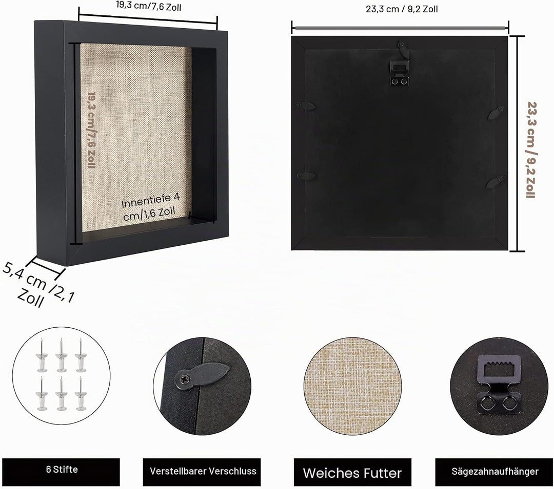 GraduatePro Bilderrahmen zum Befüllen Tief für Objekte Schwarz mit Glas Hochzeit 3D Box Deko Wand Od