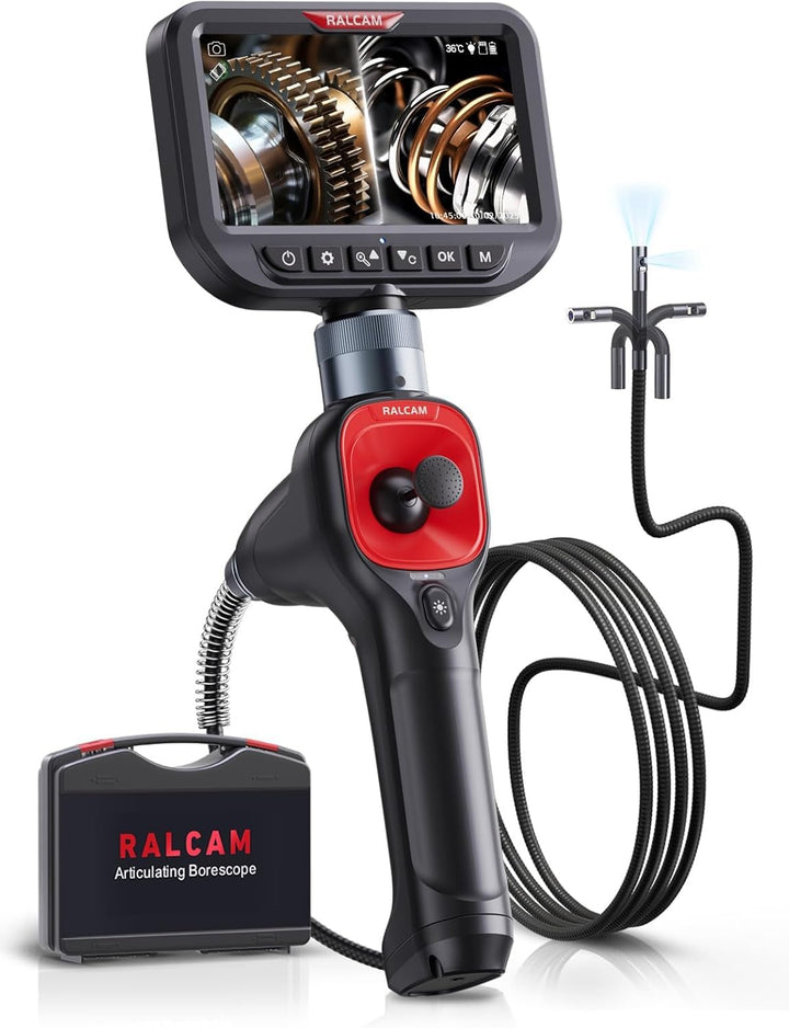 Ralcam Endoskopkamera mit Licht, Endoscope Camera mit 360° beweglichem Kopf, 6,5mm Dual-Sonde, 5" HD