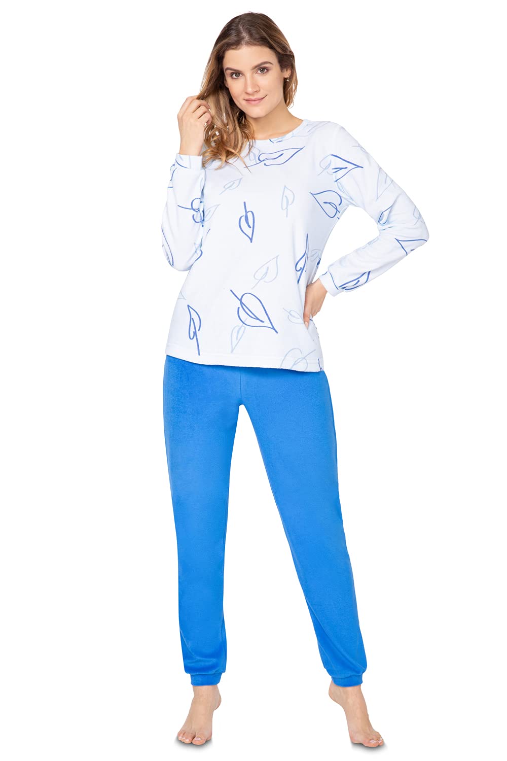 e.FEMME® Damen Pyjama Hausanzug Kamila 2217 aus Frottee 80% Baumwolle, 20% Polyester 38 Blau, 38 Bla