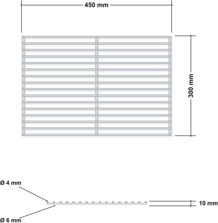 DEOS Edelstahl Grillrost Verstellbar 45x30 cm - Europäischer AISI 304 Stahl - Kürzbar und Kombinierb