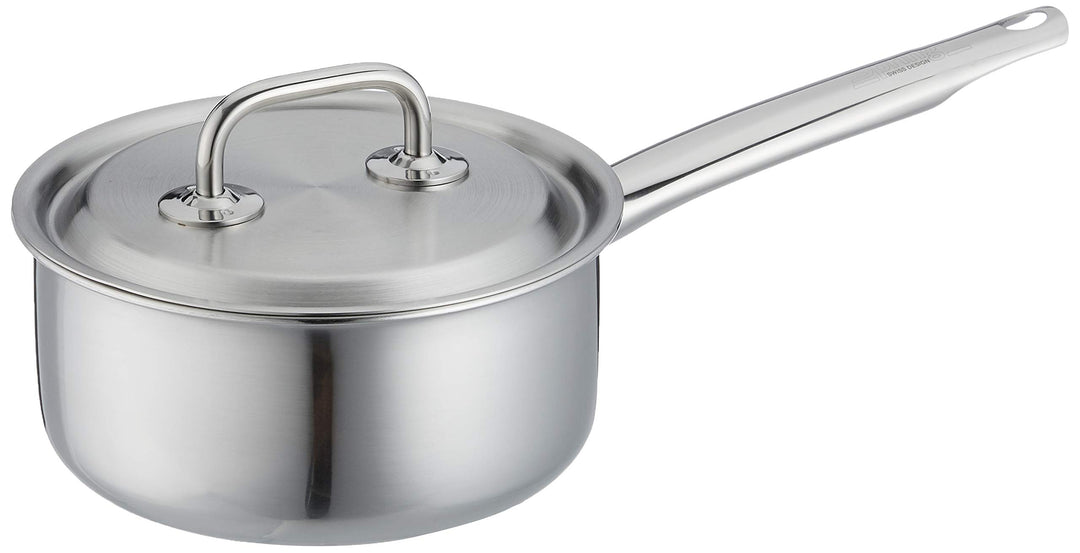 Spring Brigade Premium Stielkasserolle nieder mit Deckel 16 cm, Edelstahl, Silber, 2-Einheiten, 14.8