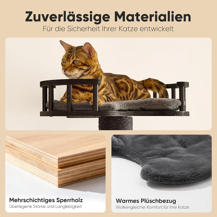 FUKUMARU Kletterwand Katzen-Set, 4 in 1 stabiles Wandmöbel aus mehrschichtigem Holz mit Hängematte,