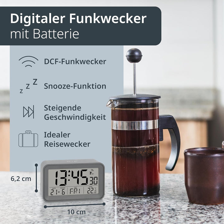 ADE Digitaler Funkwecker mit Licht | Temperaturanzeige und Kalender | kompakter Reisewecker | hübsch