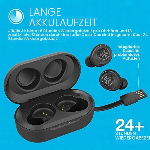 JLab JBuds Air True Wireless Signature Bluetooth-Ohrhörer + Ladehülle, Schwarz, IP55 Schweissresiste