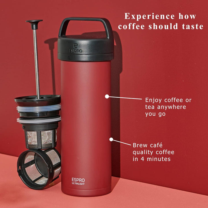 ESPRO – P0 Ultralight – Französische Kaffeepresse für Einzelportionen und leichte Trinkflasche für R