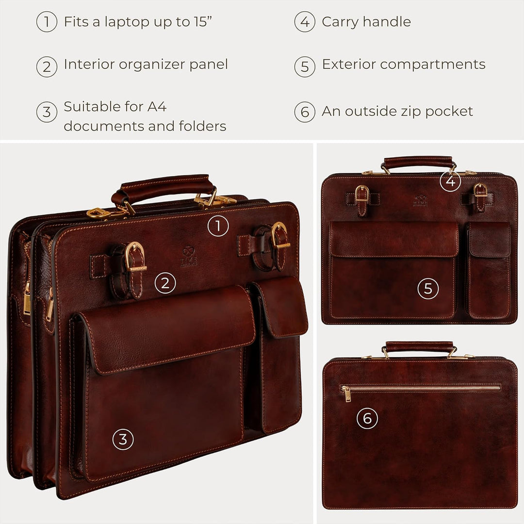 Time Resistance Leder Arbeitstasche – Handgemacht Ledertasche 15 Zoll Laptoptasche Bürotasche Notebo