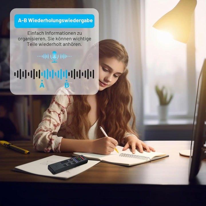 64 GB digitales Diktiergerät, COVVY Sprachaktivierter Rekorder, tragbarer Sound-Recorder mit Wiederg