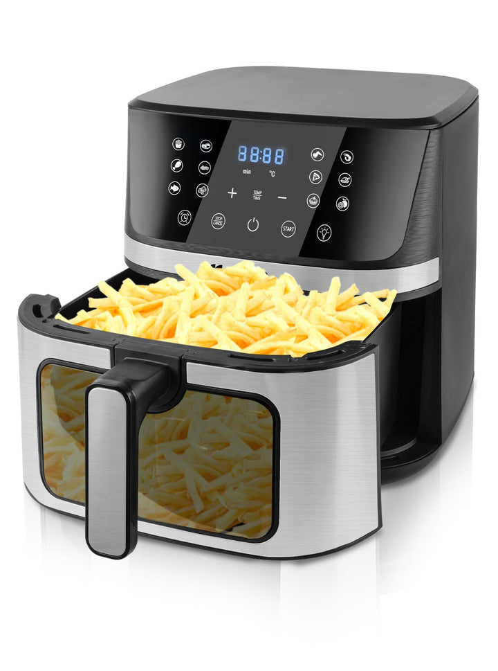 MalTec Heissluftfritteuse fettfrei AirFryer1800W-7L Gross Vorschaufenster 12 Programme Schwarz LED-T
