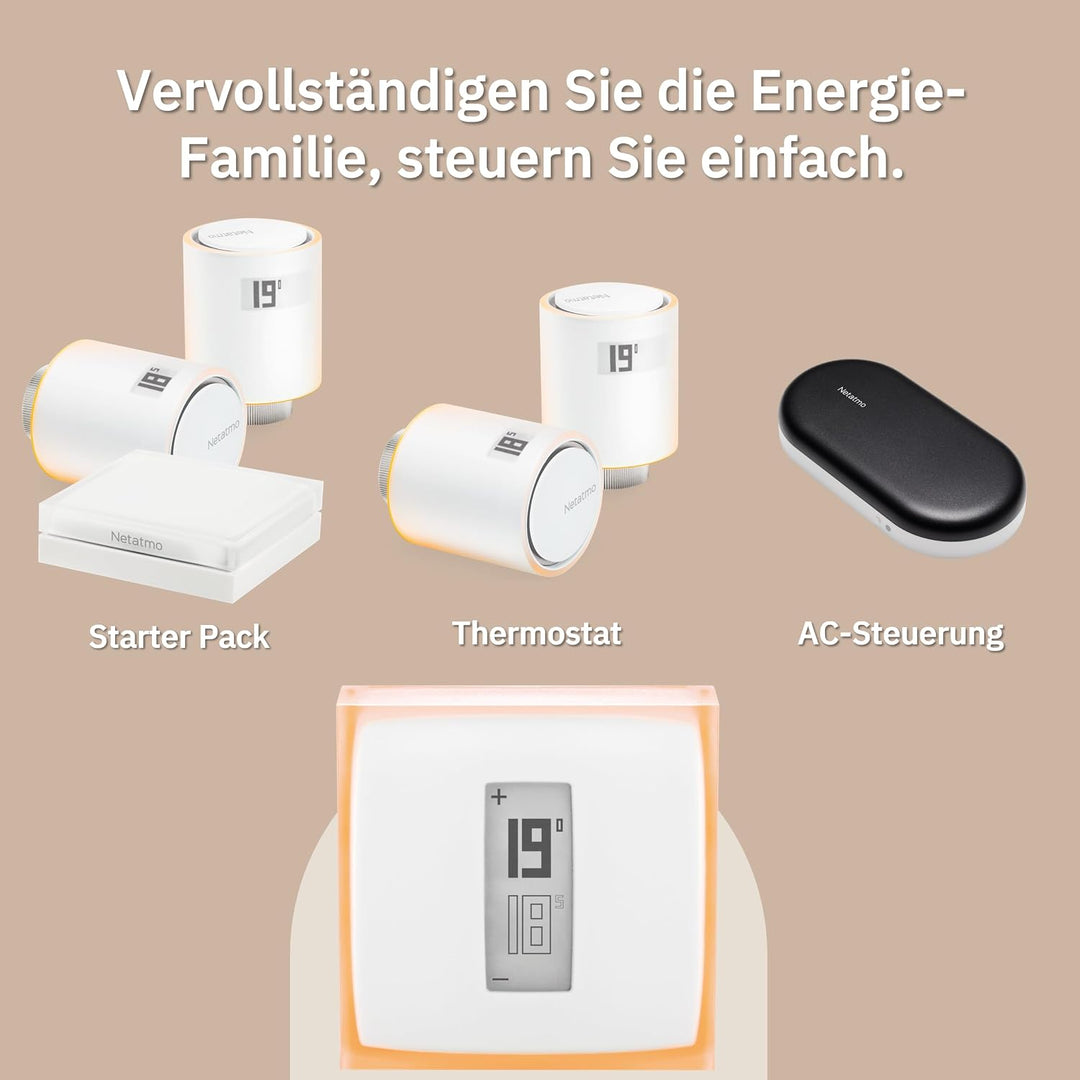 Netatmo Smartes Heizkörperthermostat Starterpaket Wlan, Zusatzmodul, NAV-DE, Heizkörperthermostat