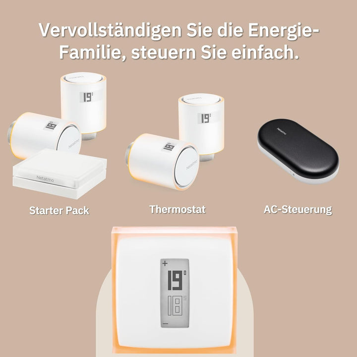 Netatmo Smartes Heizkörperthermostat Starterpaket Wlan, Zusatzmodul, NAV-DE, Heizkörperthermostat
