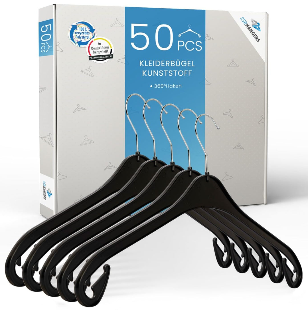 RSR-Hangers® Kleiderbügel NA 38 cm - 50 Stück - Kunststoff - 360° drehbarer Haken - platzsparend - H