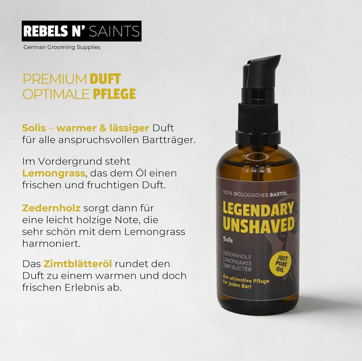 REBELS N' SAINTS Bartöl Solis - 100% natürlich - Pflegt Bart und Haut - Made in Germany - 50 ml Zede