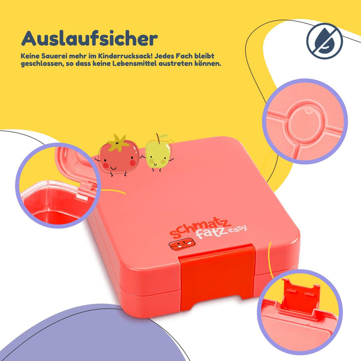 schmatzfatz easy Snackbox, mit Fächern, Brotdose, Lunchbox, Bento Box, Geschenk für Kinder (Coral),