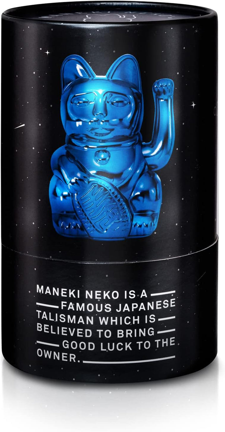 DONKEY Lucky Cat Cosmic Edition Earth Shiny Blue | Winkekatze, Maneki Neko, 15 cm, in Geschenkverpac