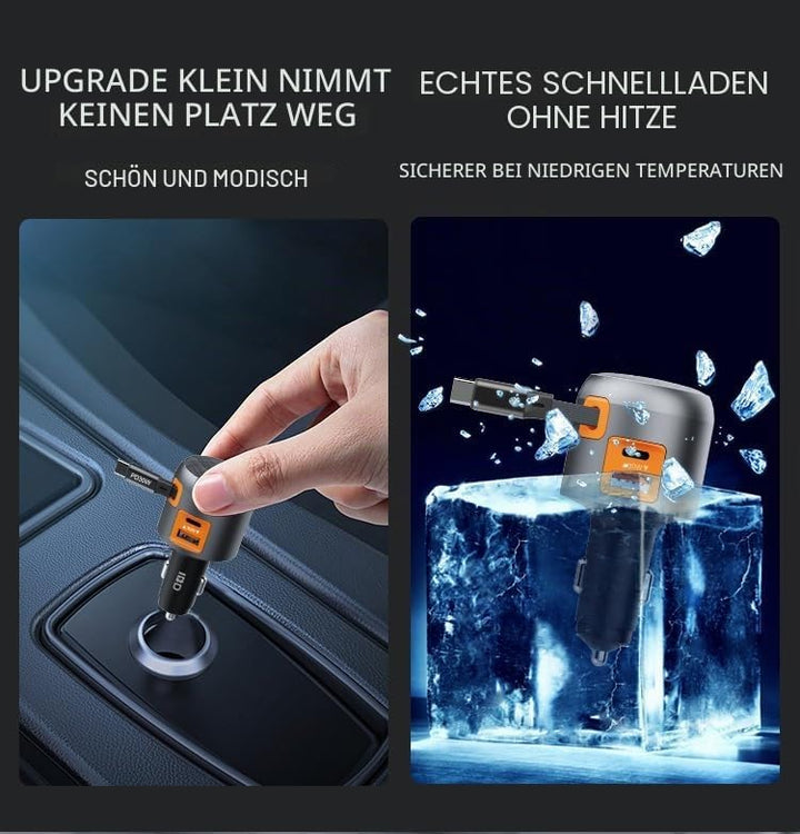 Zigarettenanzünder Ladegerät USB C Retractable 60W PD QC 3.0 Autoladegerät Compact Quick Charge Komp