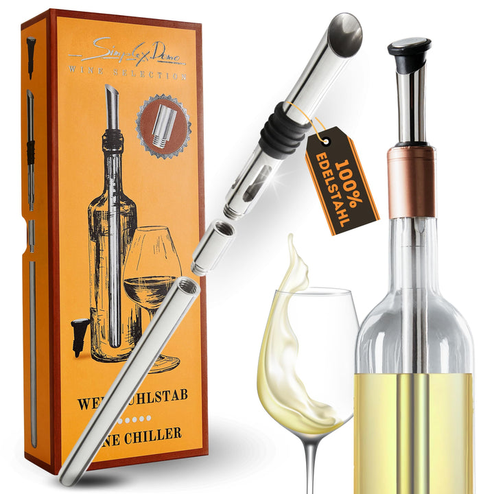 4-in-1 Weinkühlstab Premium Set - 100% Edelstahl Ausgiesser & Weinkühler, inkl. Verlängerung & Flasc