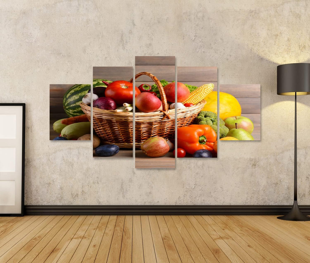 islandburner Bild auf Leinwand Korb Mit Bio Obst Und Gemüse Auf Holzuntergrund Bilder Wandbilder Pos