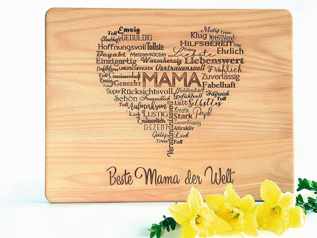 Handgefertigt Holzbrett für die beste Mama der Welt | Grosses Schneidebrett holz mit Lasergravur - 3