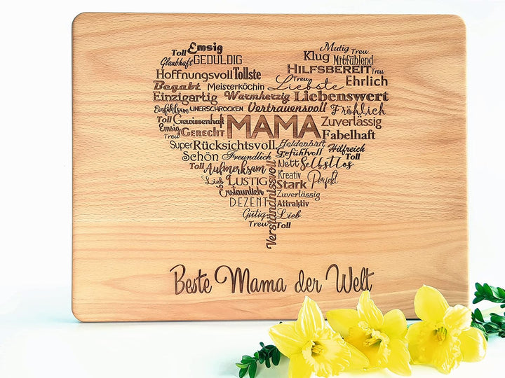 Handgefertigt Holzbrett für die beste Mama der Welt | Grosses Schneidebrett holz mit Lasergravur - 3