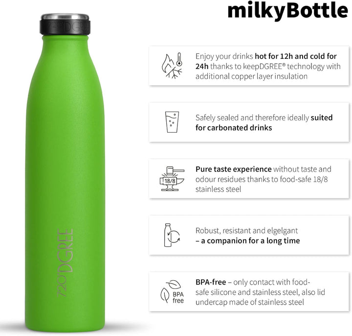 720°DGREE Edelstahl Trinkflasche “milkyBottle” - 1L - BPA-Frei, Auslaufsicher, Kohlensäure geeignet